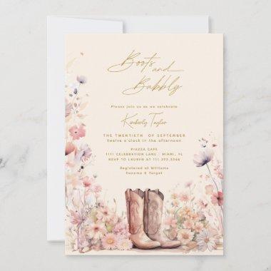 Boots & Bubbly Floral Cowgirl Bridal Shower Invitations