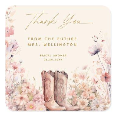 Boots & Bubbly Floral Cowgirl  Square Sticker