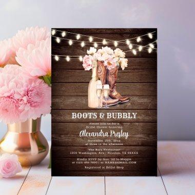 Boots & Bubbly Rustic Cowgirl Floral BRIDAL SHOWER Invitations