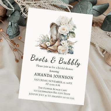 Boots & Bubbly Rustic Floral Bridal Shower Invitations