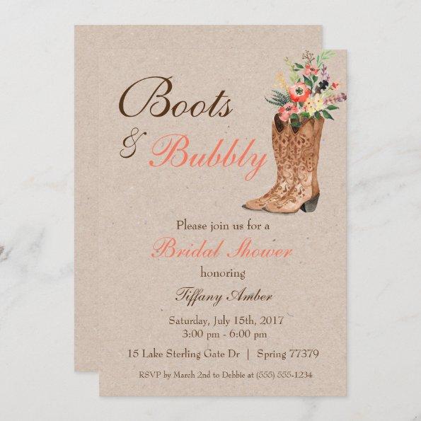 Boots & Bubbly Western Country Bridal Shower Invitations