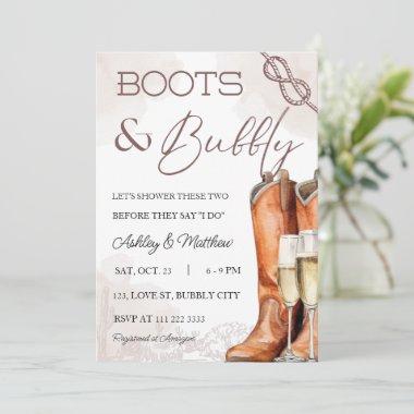 Boots & Bubbly Western Couple Coed Bridal Shower Invitations
