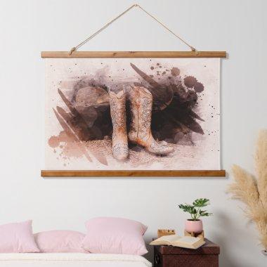 Boots By the Woodpile Watercolor Hanging Tapestry