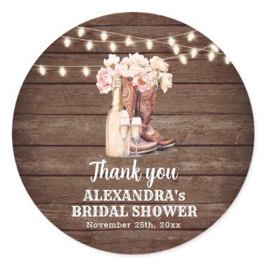 Boots Rustic Cowgirl BRIDAL SHOWER Thank You Classic Round Sticker