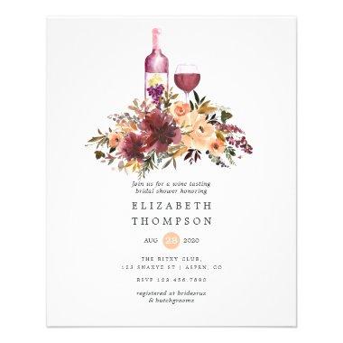 Bordo Peach Floral Wine Tasting Bridal Shower Flyer
