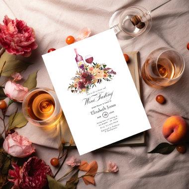 Bordo Peach Floral Wine Tasting Wedding Invitations
