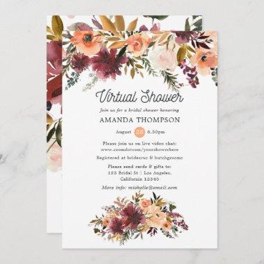 Bordo Peach Watercolor Virtual Bridal Shower Invitations