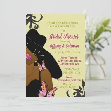 Boss Lady Butterfly Gold Light Bridal Shower Invit Invitations