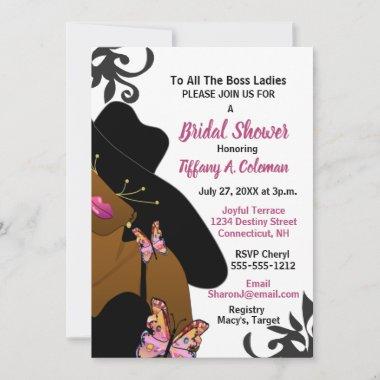 Boss Lady Butterfly White African American Invitations