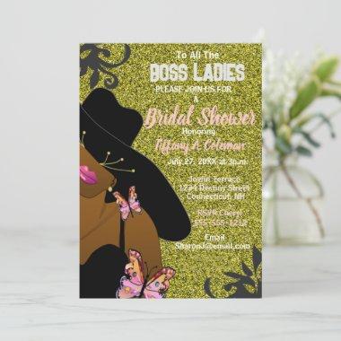 Boss Lady Gold African American Bridal Shower Invitations