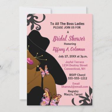 Boss Lady Pink African American Bridal Shower Invitations