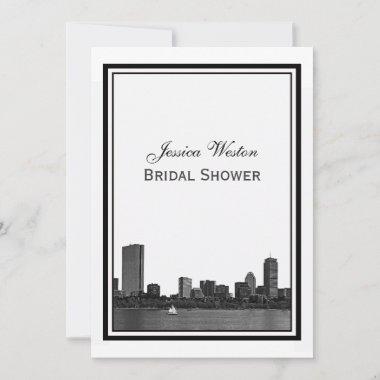 Boston Skyline Etched Framed Bridal Shower Invitations