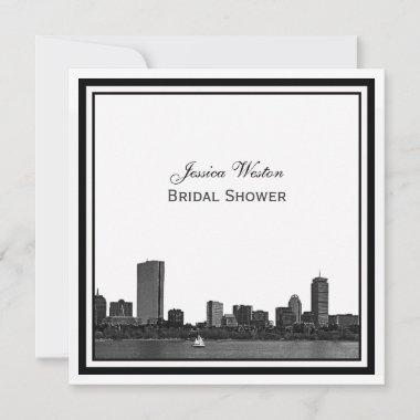 Boston Skyline Etched Framed Bridal Shower Invitations