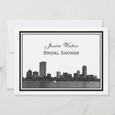 Boston Skyline Etched Framed H Bridal Shower Invitations