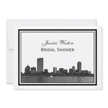 Boston Skyline Etched Framed H Bridal Shower Invitations