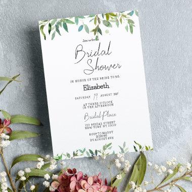 Botanic mint dark green foliage Bridal Shower Invitations
