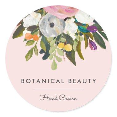 Botanical Bliss Elegant Modern Floral | Blush Classic Round Sticker