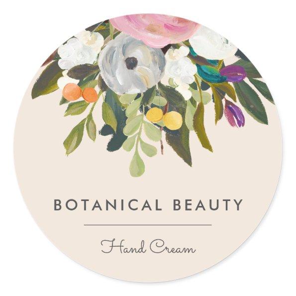 Botanical Bliss Elegant Modern Floral | Cream Classic Round Sticker