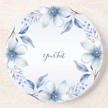 Botanical Blue Flowers Sandstone Coaster