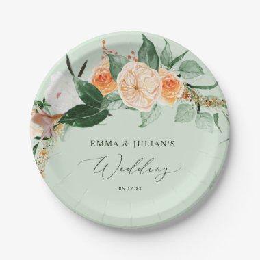 Botanical Boho Greenery Sage Personalized Wedding Paper Plates