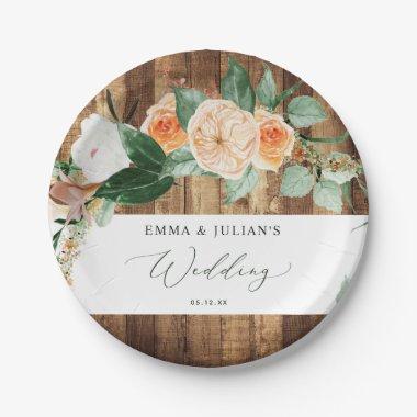 Botanical Boho Rustic Barn Personalized Wedding Paper Plates
