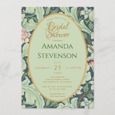 Botanical Bridal Shower Gold Mint Green Vintage Invitations