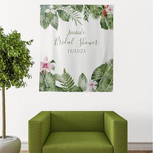 Botanical Bridal Shower Tropical Leaves Watercolor Tapestry