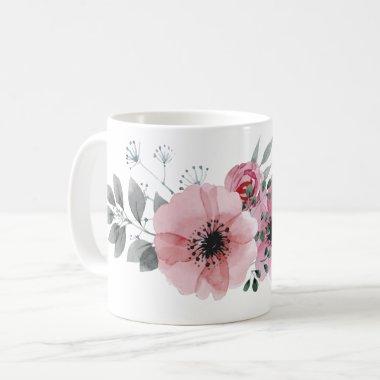 Botanical chic floral elegant grey pink flower coffee mug