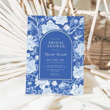 Botanical Chinoiserie Delft Blue Bridal Shower Invitations