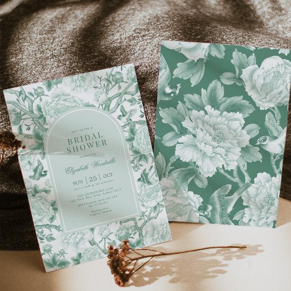 Botanical Chinoiserie Sage Green Bridal Shower Invitations