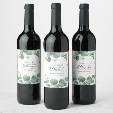 Botanical Eucalyptus Greenery Bridal Shower Wine Label