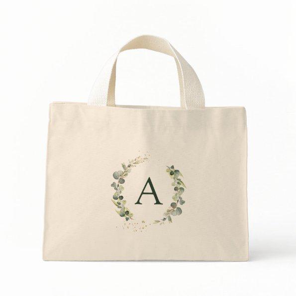Botanical Eucalyptus Monogram Greenery Wedding Mini Tote Bag
