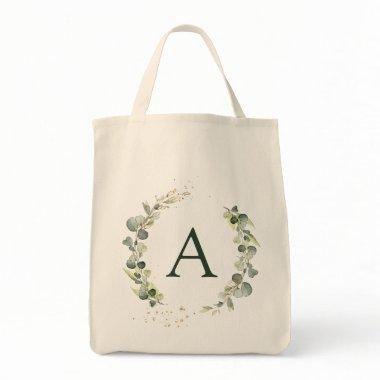 Botanical Eucalyptus Monogram Greenery Wedding Tote Bag