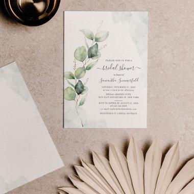 Botanical Eucalyptus Script Bridal Shower Invitations