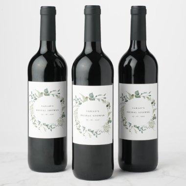 Botanical Eucalyptus Watercolor Bridal Shower Wine Label