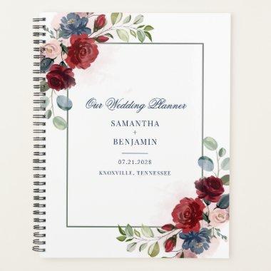 Botanical Floral Burgundy Greenery Script Wedding Planner