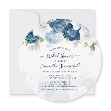 Botanical Floral Dusty Blue Greenery Bridal Shower Invitations