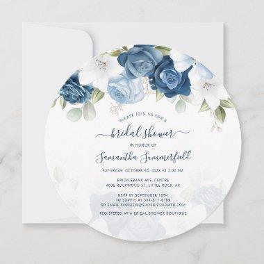 Botanical Floral Dusty Blue Greenery Bridal Shower Invitations