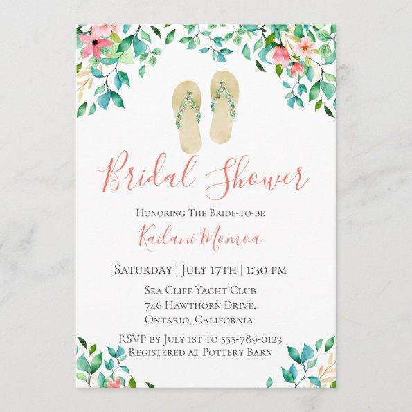 Botanical Floral Flip Flops Bridal Shower Invitations