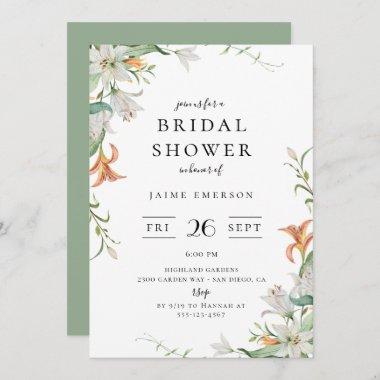 Botanical Floral Lily Frame Bridal Shower Invitations