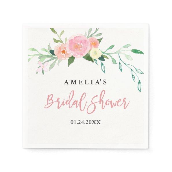Botanical Floral Watercolor Bridal Shower Napkin