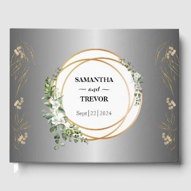 Botanical Gilded Golden Rings & Foliage Guest Book