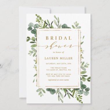 Botanical Gold Greenery Bridal Shower Invitations