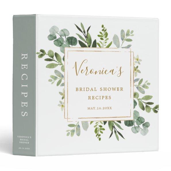 Botanical Gold Greenery Bridal Shower Recipe Book 3 Ring Binder
