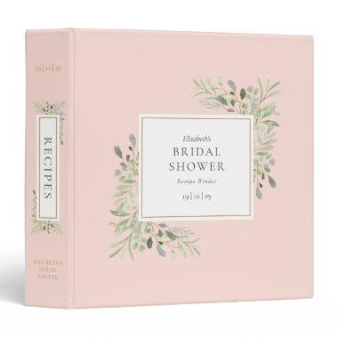 Botanical Greenery Blush Pink Bridal Shower Recipe 3 Ring Binder
