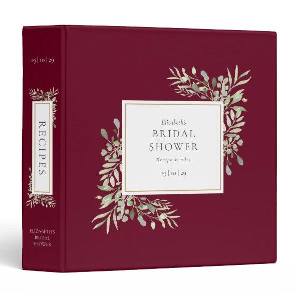 Botanical Greenery Burgundy  Recipe 3 Ring Binder