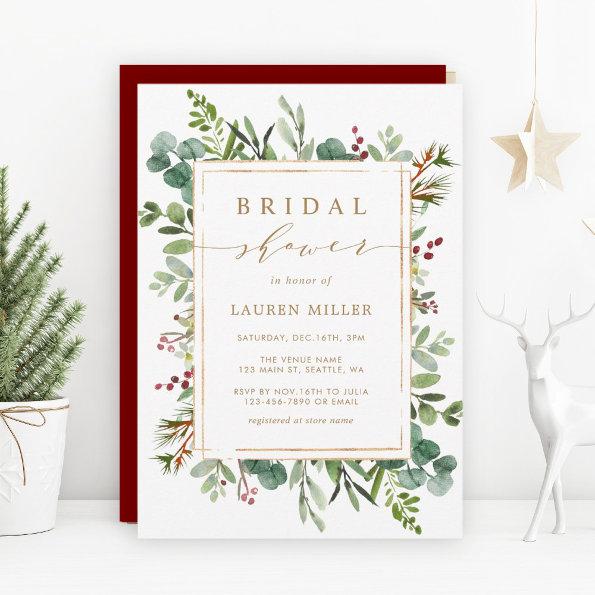 Botanical Greenery Christmas Bridal Shower Invitations