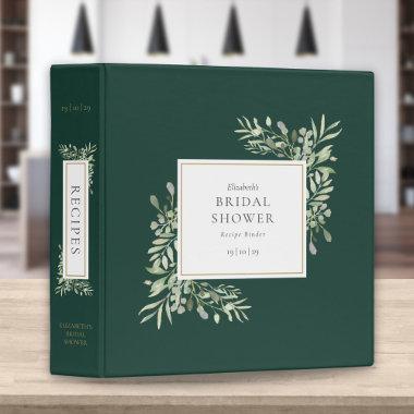 Botanical Greenery Emerald Bridal Shower Recipe 3 Ring Binder