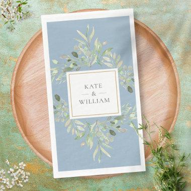 Botanical Greenery Foliage Dusty Blue Wedding Paper Guest Towels