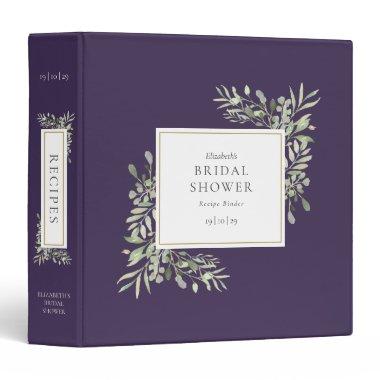 Botanical Greenery Purple Bridal Shower Recipe 3 Ring Binder